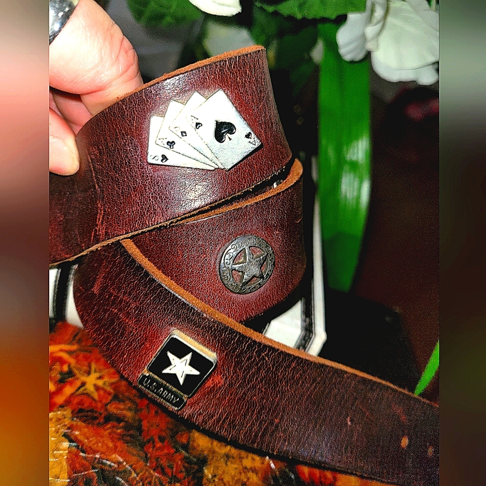 Vintage Leather Unique ARMY Harley Davidson Leather Belt 36"